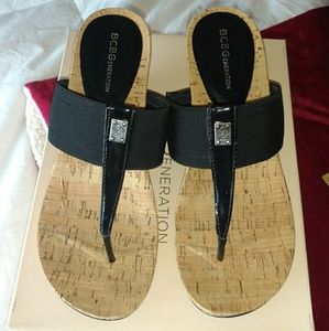 BCBGeneration Black "Marinaa" Wedge Sandals